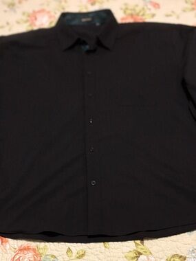 HISDERN Mens Inner Contrast Black Shirt Size 2XL Classic Button Dress Long Sleev